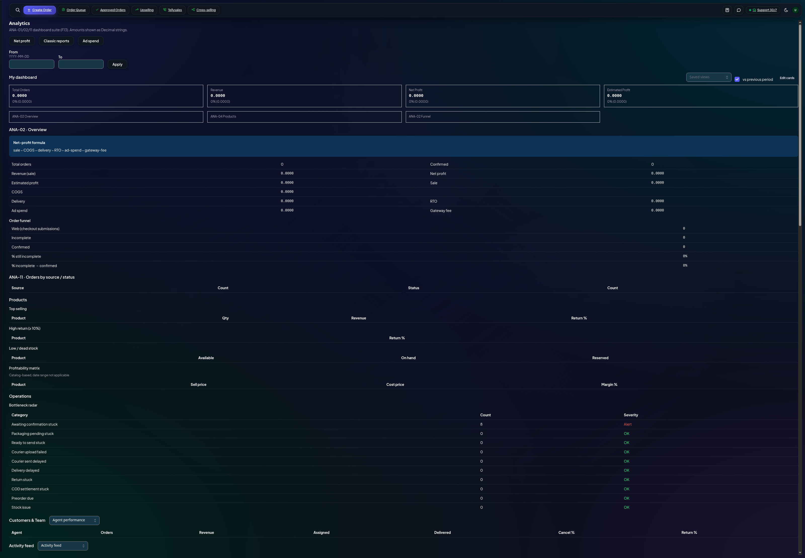 Reports — analytics dashboards