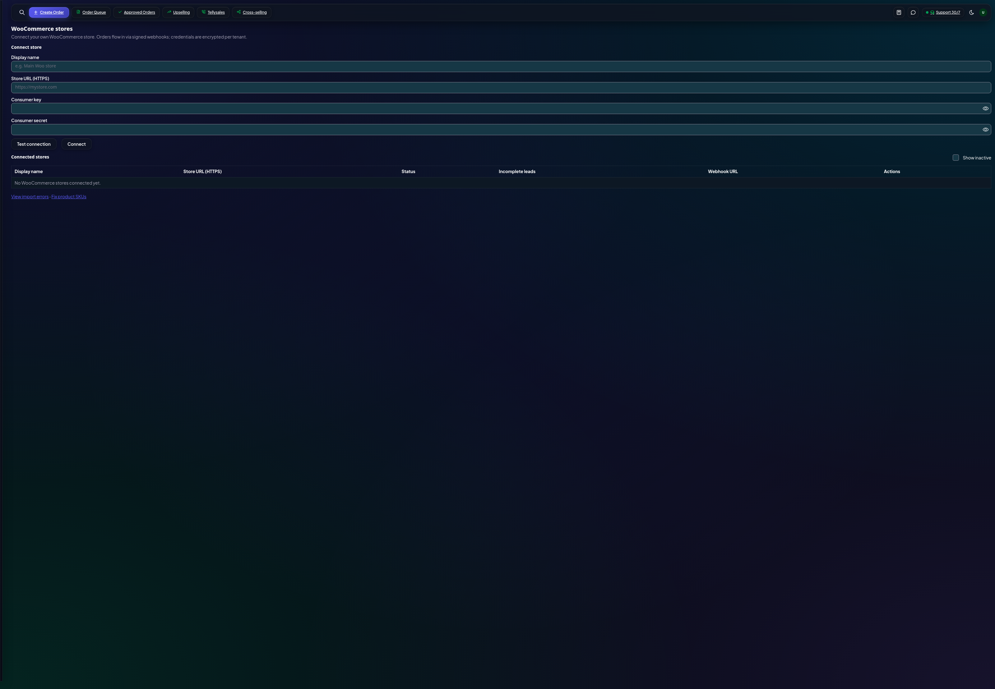 Setup — WooCommerce store connect